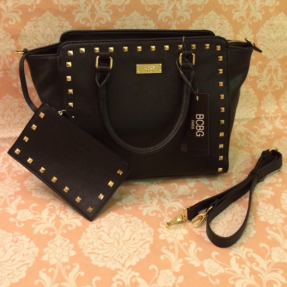 Large BCBG PARIS Black Purse with Gold Studs