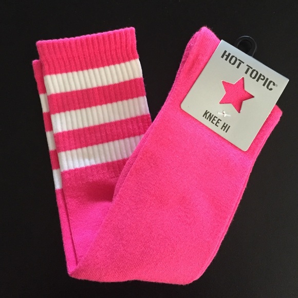 Hot Topic Accessories - Hot Pink w/White Stripes Hot Topic Knee Hi Socks