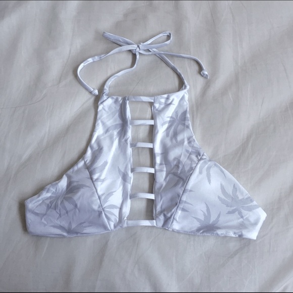 White palm tree cutout halter Brazilian bikini set