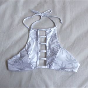 White palm tree cutout halter Brazilian bikini set