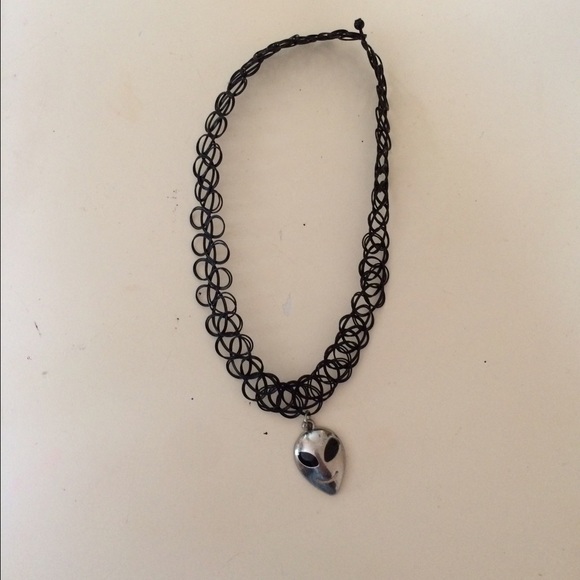 Stretchy Tattoo Choker Necklace with Alien Charm
