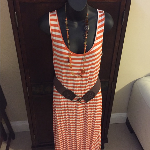 Orange and white maxi dress