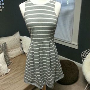 Loft gray and cream striped dress