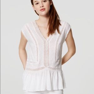Ann Taylor LOFT white dot lace peplum tee