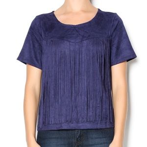 Black Suede top with fringe detail front