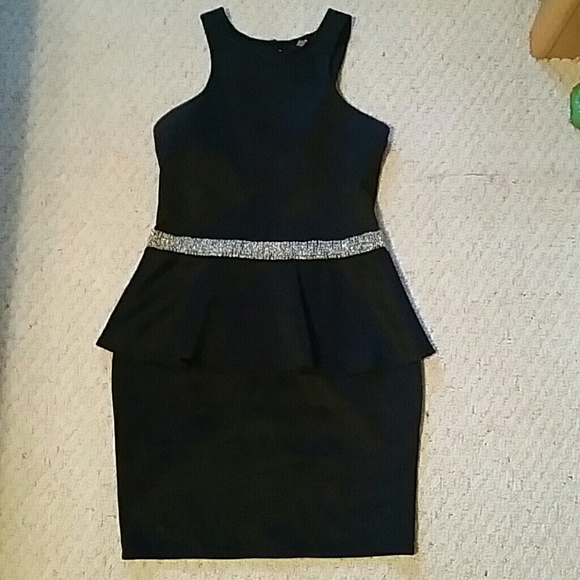 Black Silver Embellished Peplum Dress