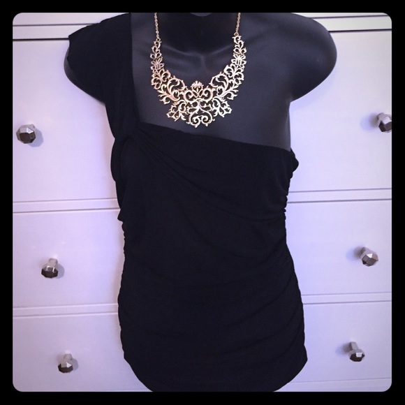 One shoulder fitted black top