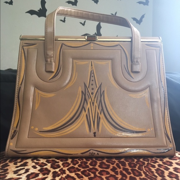 Vintage Handbag with Hand Drawn Pinstriped Art - Picture 1 of 4