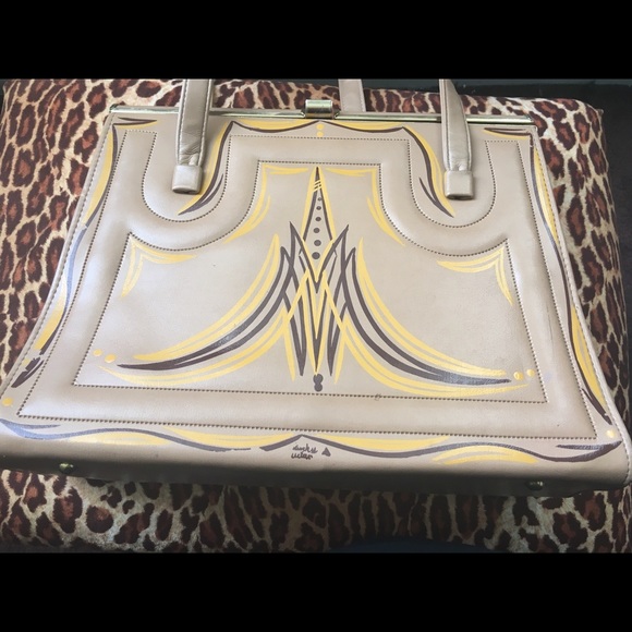 Vintage Handbag with Hand Drawn Pinstriped Art - Picture 3 of 4