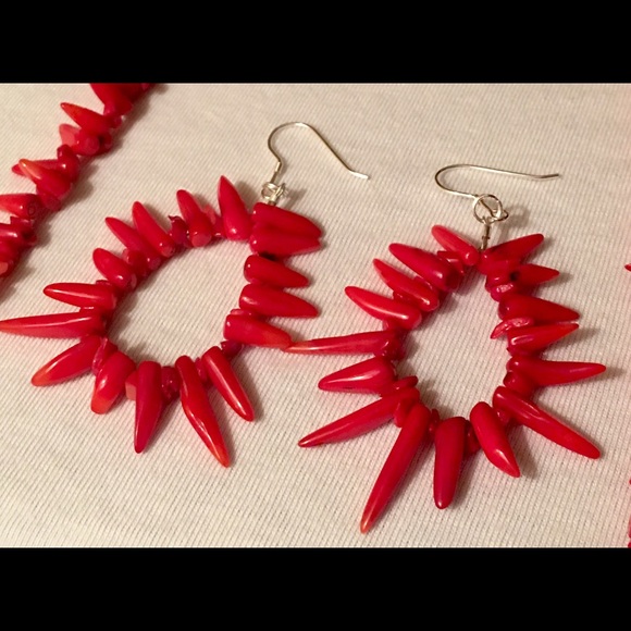 Red coral Necklace and earring Set - Picture 4 of 4