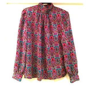 VINTAGE multi colored print high neck blouse