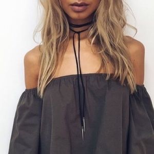 Black Suede Wrap Choker With Silver Spikes