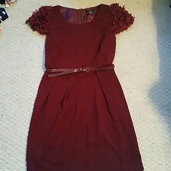 Wine Red Oxblood Flutter Sleeve Sheath Dress - Picture 1 of 8