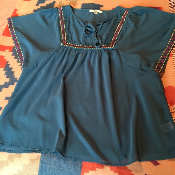 Teal embroidered blouse