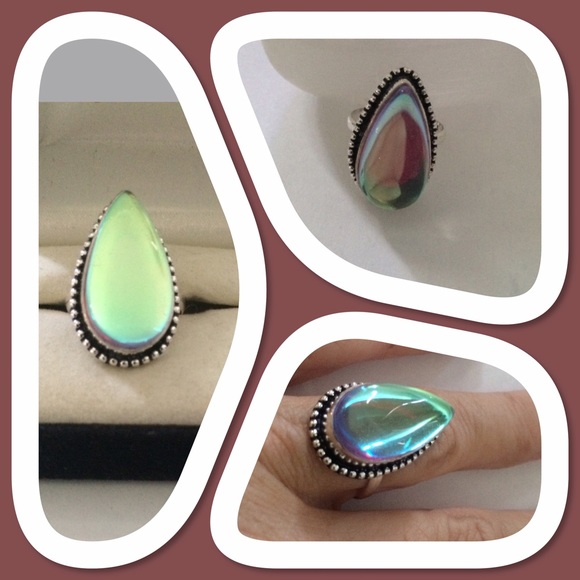 🎀Sterling Silver 🎀 Handmade Aqua Mystic Ring - Picture 2 of 3