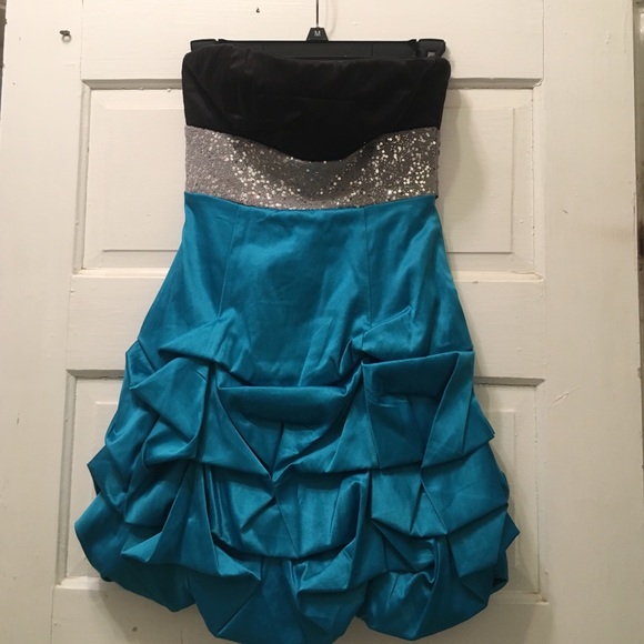 Turquoise, black & silver sz S strapless dress