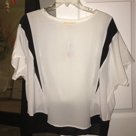 BRAND NEW; Michael Kors white & black sheer blouse