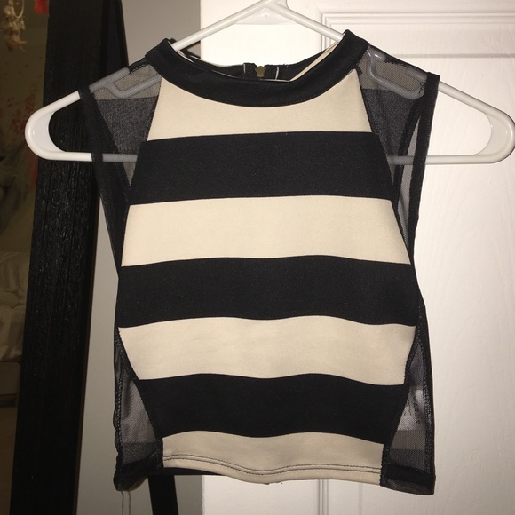 Cream & black striped crop top