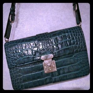 Perlina leather turquoise handbag