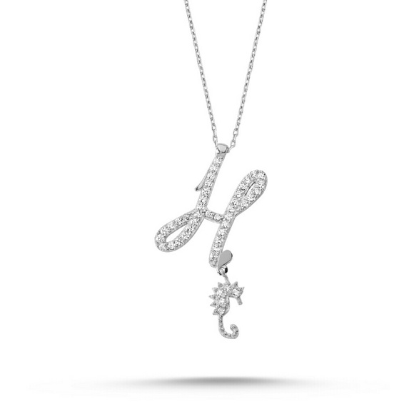 Sterling Silver 925 Initial H Seahorse