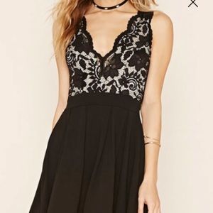 Black/taupe lace top mini dress