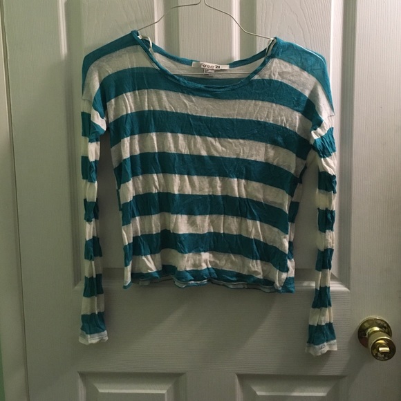 Teal Striped long sleeve Forever21 crop top