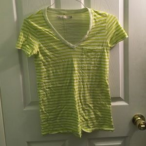 Lime Green Striped Madewell V-Neck