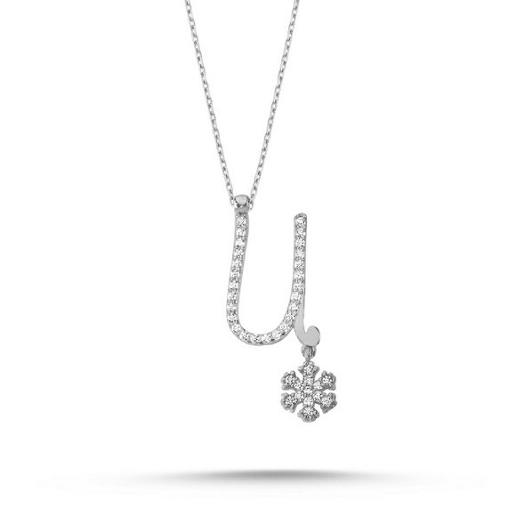 Sterling Silver 925 Initial U with Snowflakes