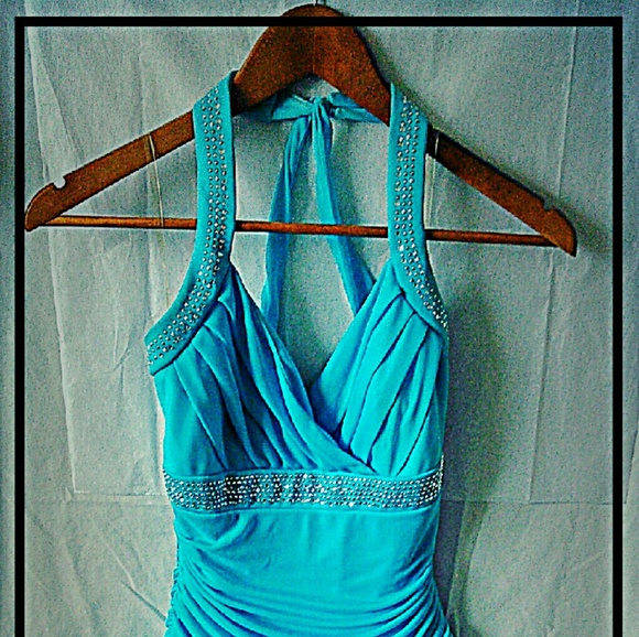 Long flowing blue dress!