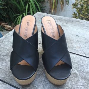 Black with Tan Platform Wedges