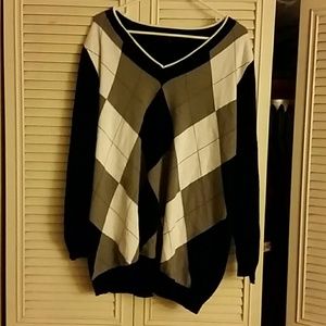 Ellos Black Grey & White w/Red Argyle Sweater
