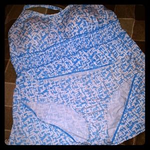 2 pc maternity swimsuit blue and white size medium
