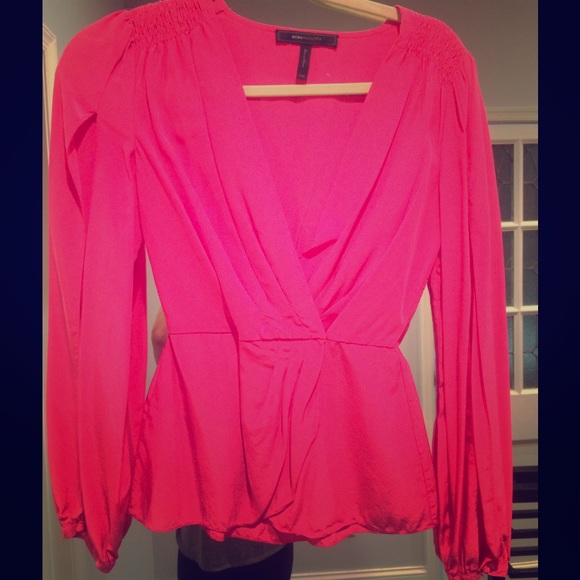 BCBG XXS hot pink split sleeve top - Picture 1 of 2