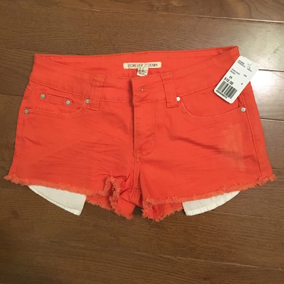 Orange Forever 21 Denim Cutoff Shorts