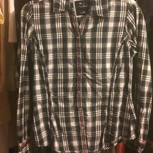 Plaid long sleeve shirt.