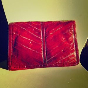 Vintage blood red eel skin clutch