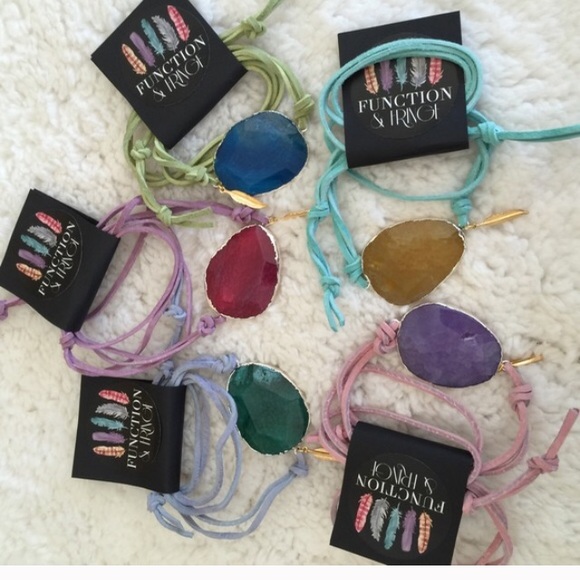 🌟SALE! Silver, Druzy & Leather Bracelet in Yellow - Picture 2 of 3