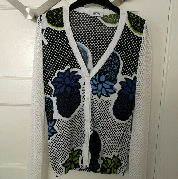 Moschino Pineapple Print Netted Sleeves Cardigan