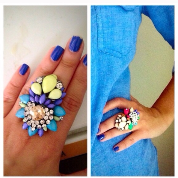 Rainbow Trio Crystal Chic Statement Ring Jewelry - Picture 2 of 4