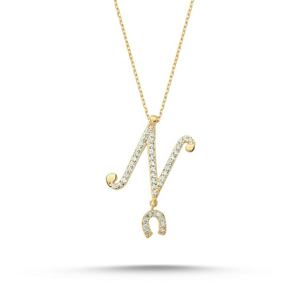 Sterling Silver 925 Initial N with Horseshoe