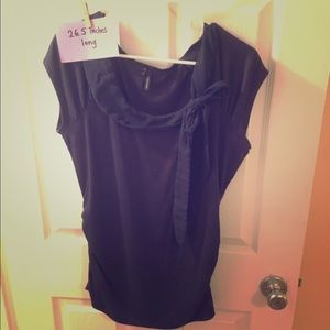 Navy Blouse with Tie on Neck