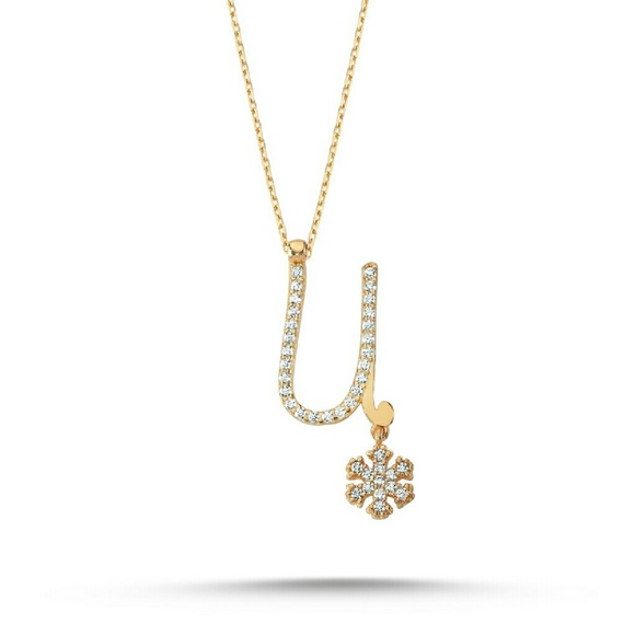 Sterling Silver 925 Initial U with Snowflakes