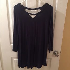 Long Navy Blouse with lace detail