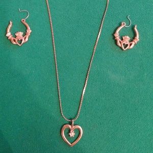 Costume jewelry set- Heart necklace and Claddagh