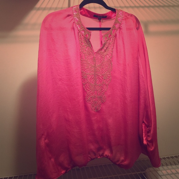 Pink silk top with gold beading