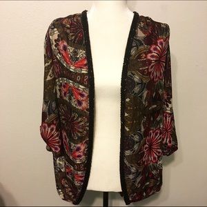Francescas Multi-Color Beaded Peacock Print Kimono