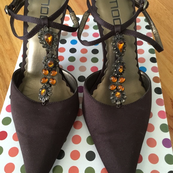 Dark brown satin sling backs