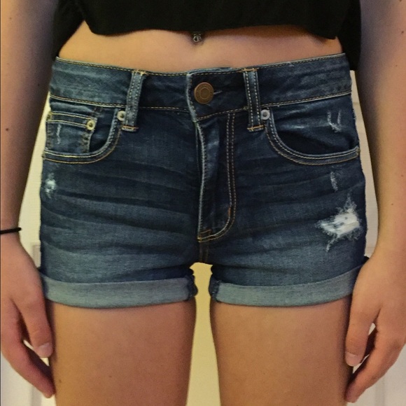Medium wash jean shorts