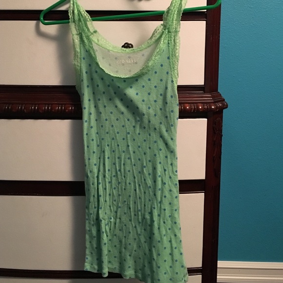 Green and blue polka dotted tank