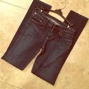 Dark wash Citizens of Humanity straight leg jeans.